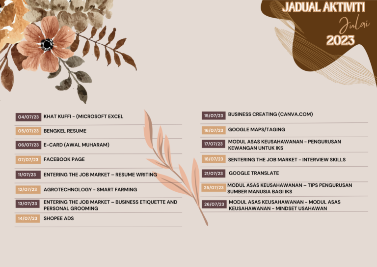 jadual aktiviti julai 2023