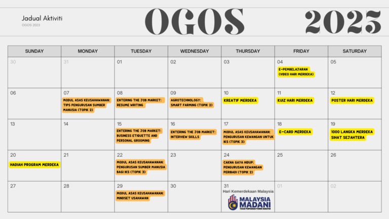 jadual aktiviti ogos 2023
