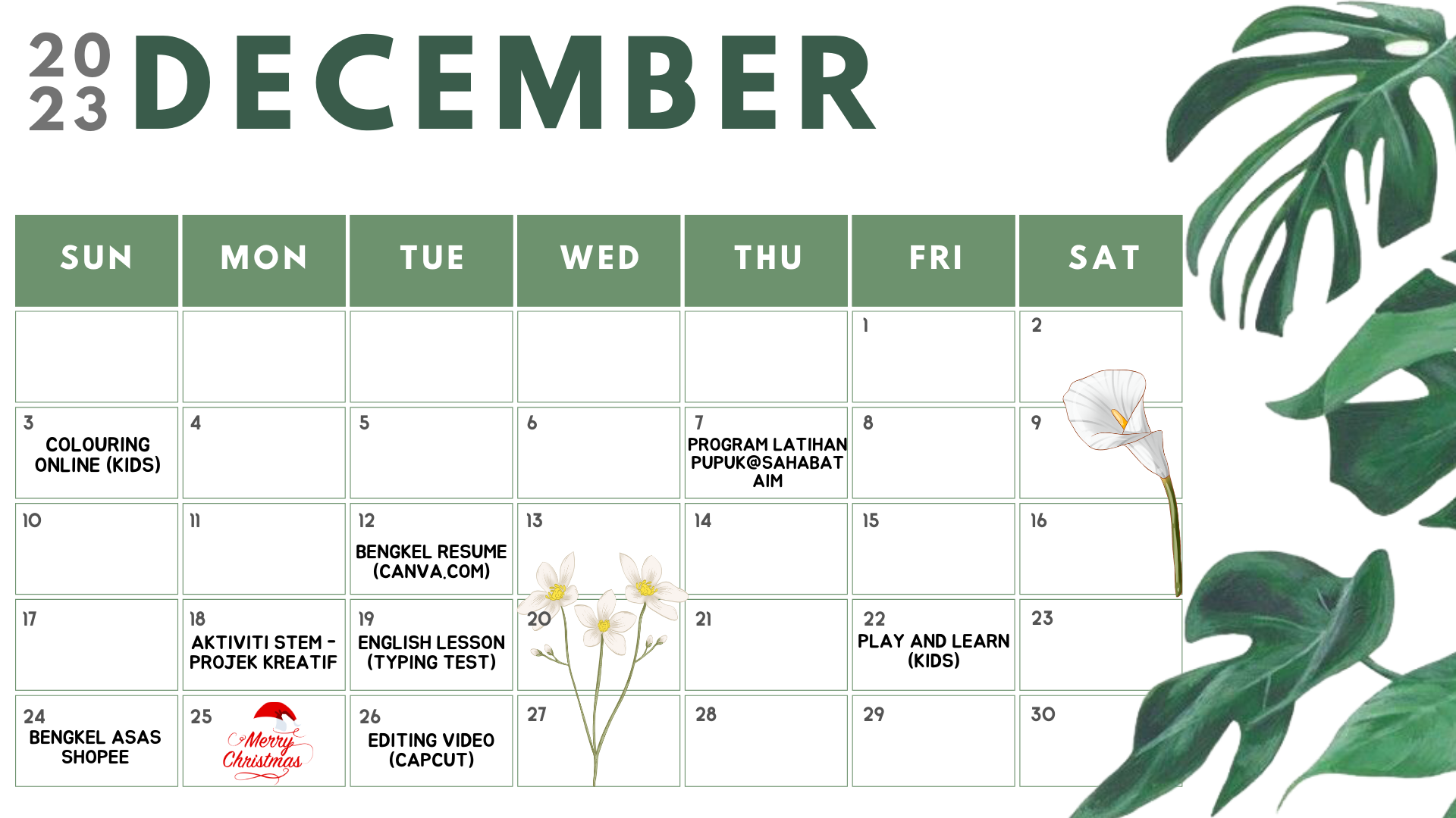Jadual Aktiviti Disember